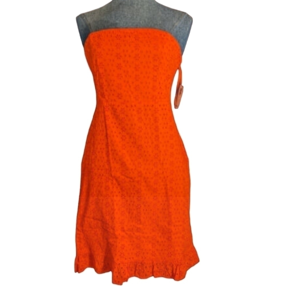 Old Navy Coral/Orange Cotton Eyelet Strapless Dress